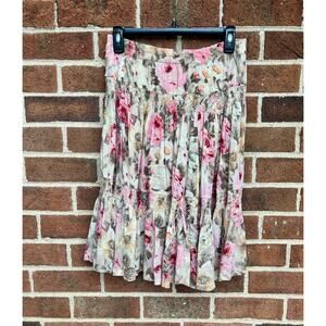 Vintage 1980s Pink Brown Floral Print Skirt Passports of Pier 1 Imports Florals